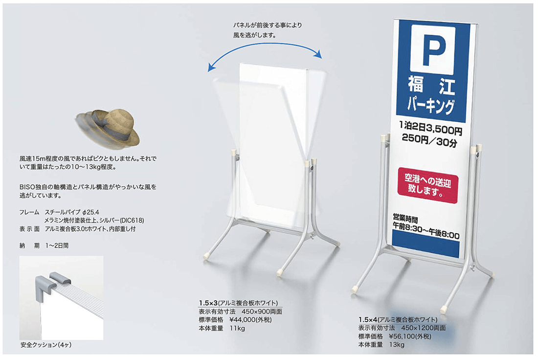 風にも倒れない看板