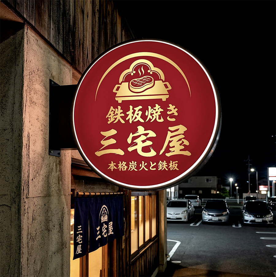 埼玉 飲食店 丸型突き出し看板 施工事例