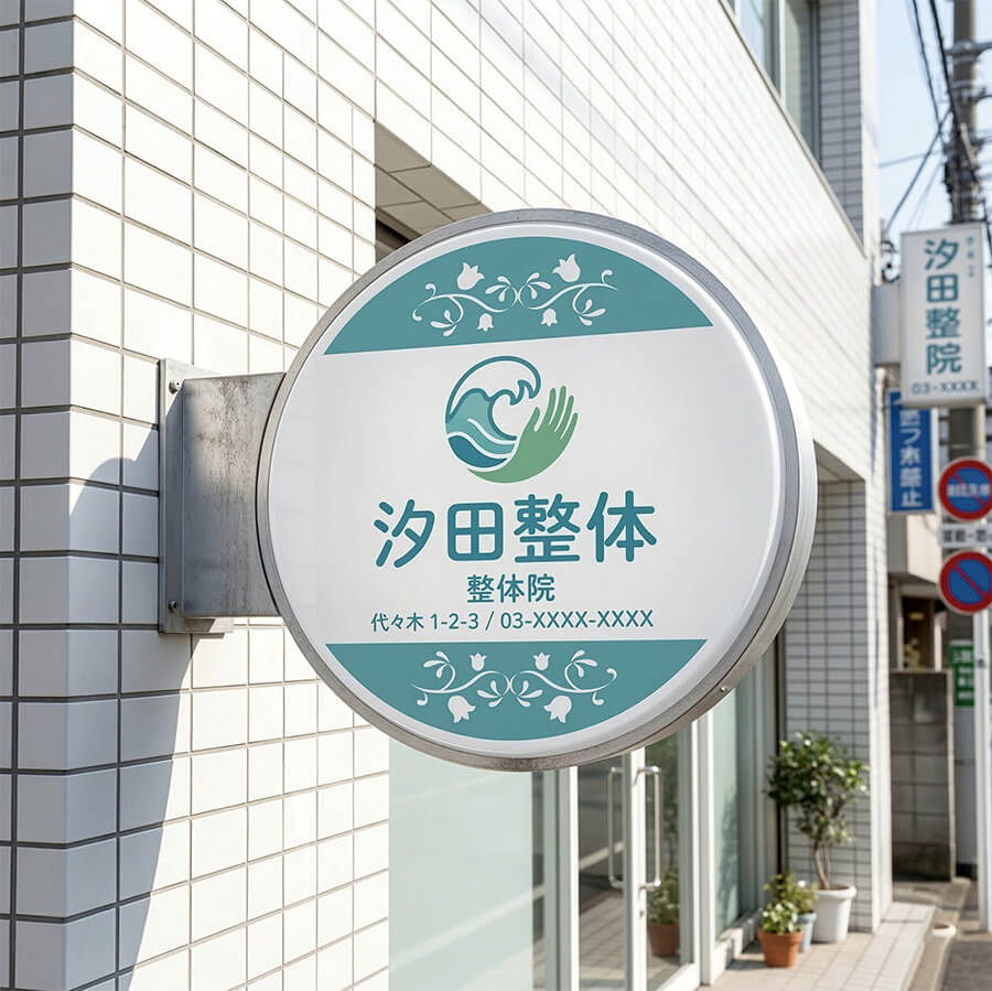東京 クリニック 丸型突き出し看板 施工事例