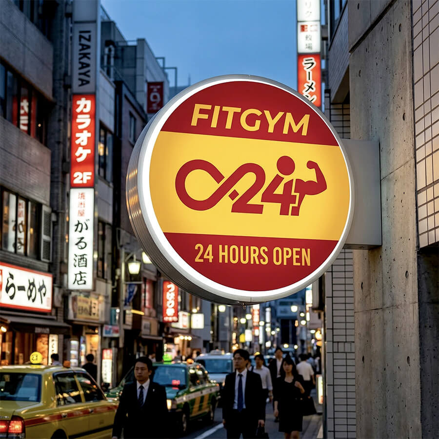 東京エリア 丸型突き出し看板（袖看板）設置イメージ