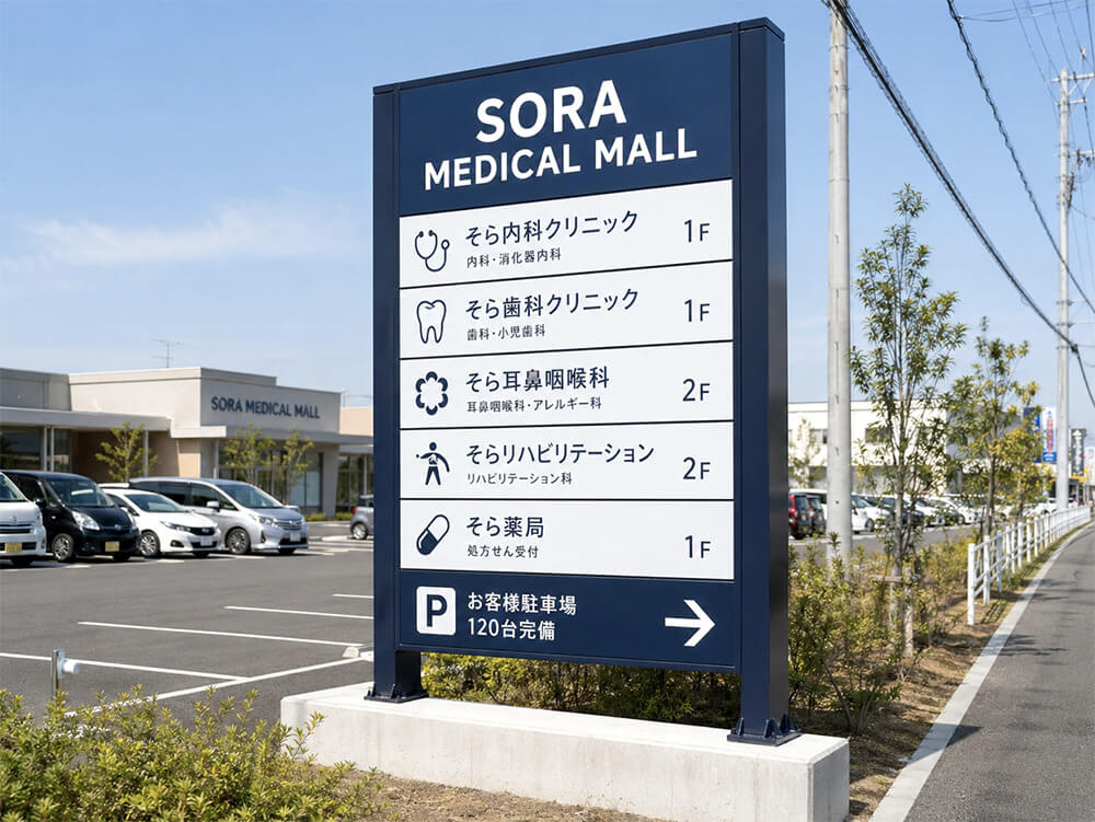 道路側へ突き出して設置された突き出し看板