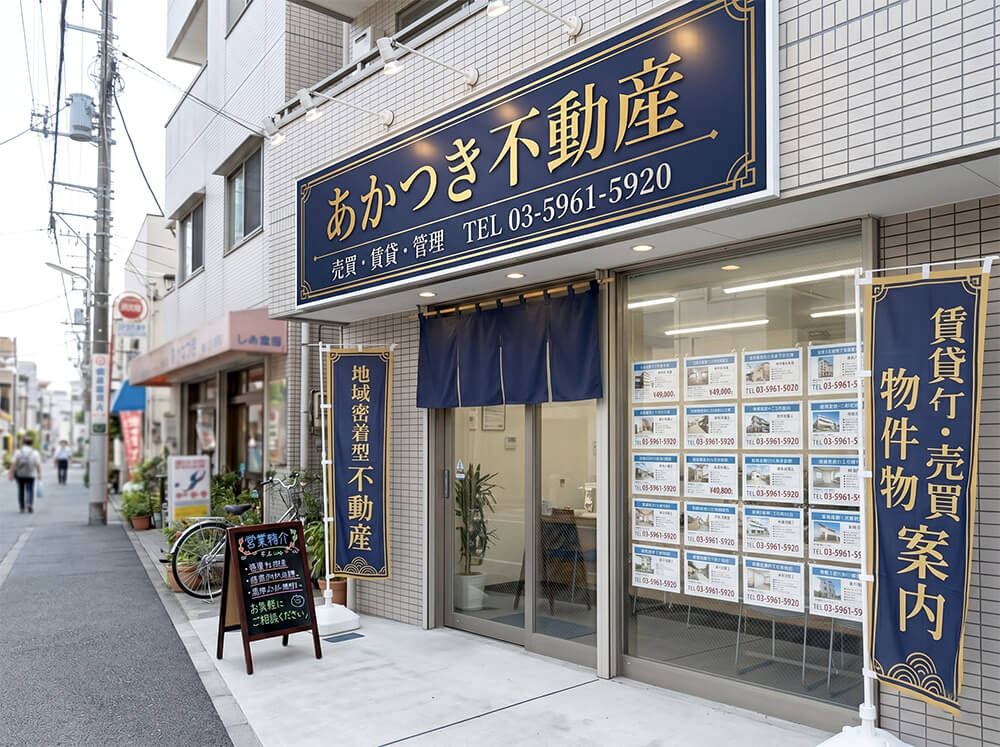 地域密着型不動産屋のファサード看板施工事例