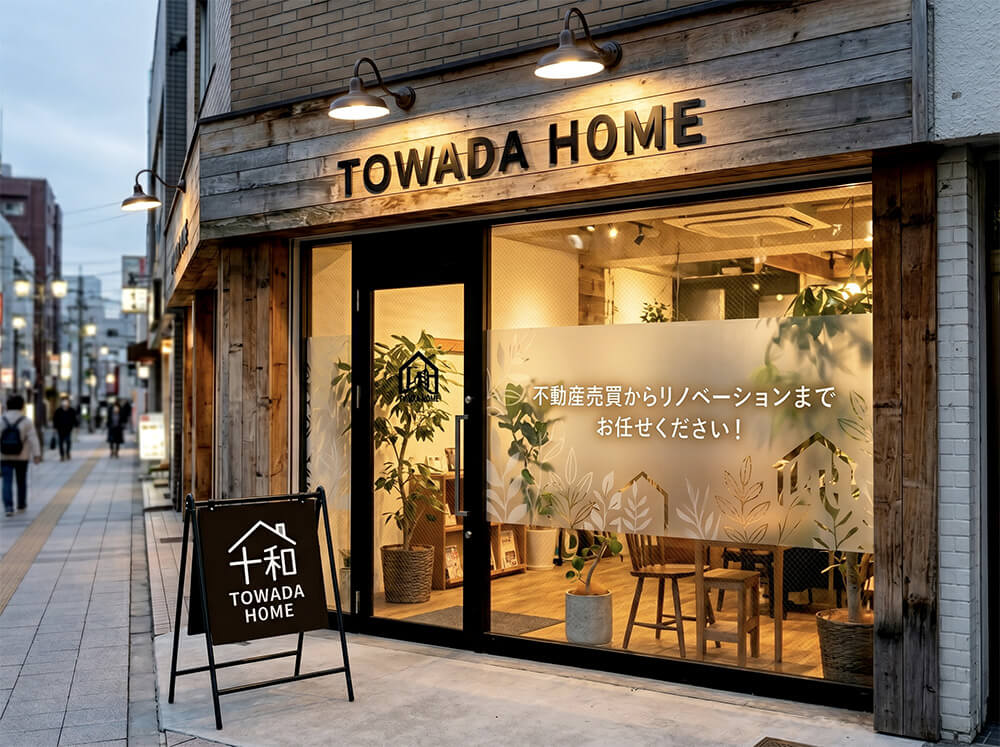 カフェっぽい不動産店舗の看板施工