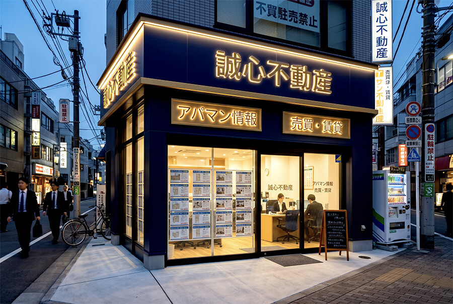 不動産店舗のファサード看板施工事例