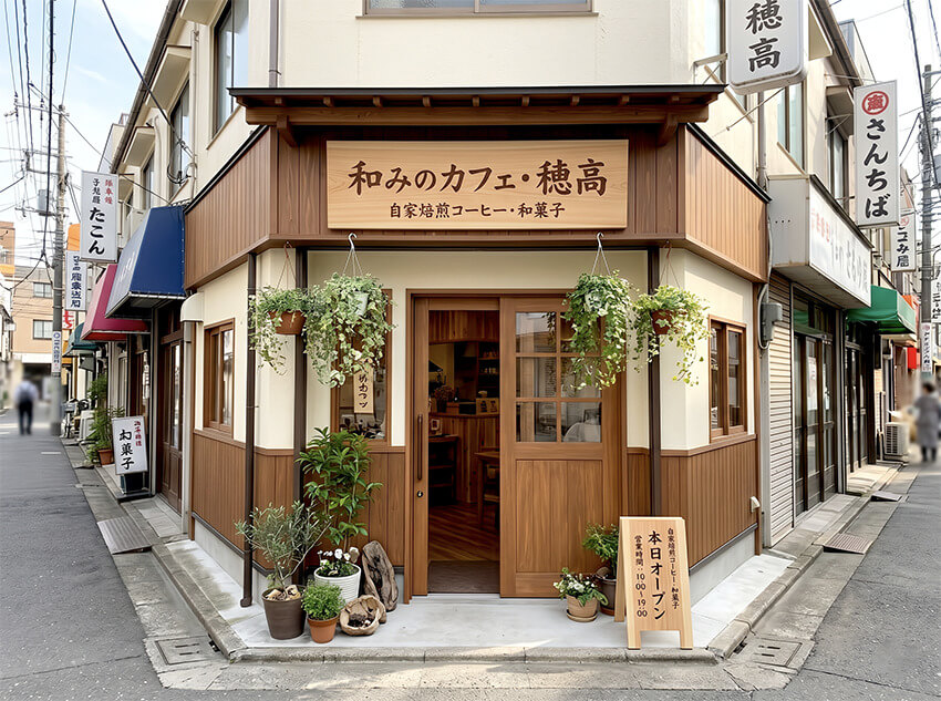 カフェのファサード看板施工事例