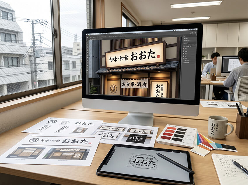 看板デザイナーがデザイン制作している様子