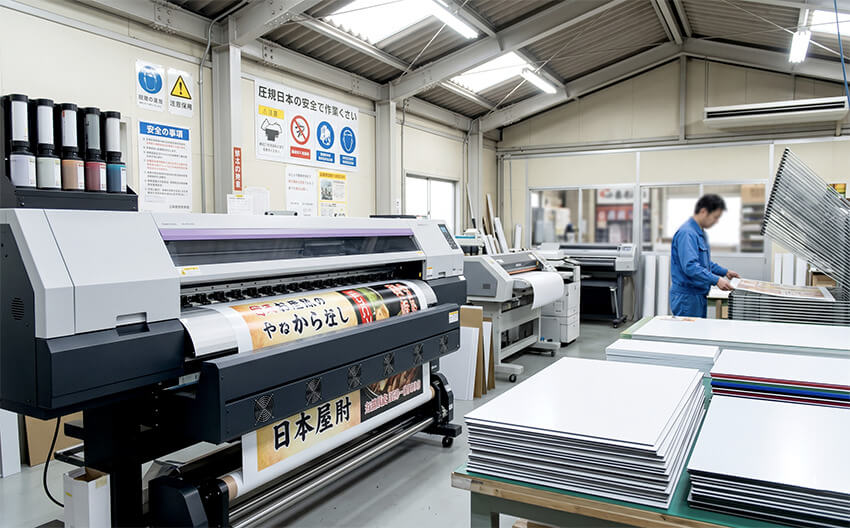 自社工場での看板製作