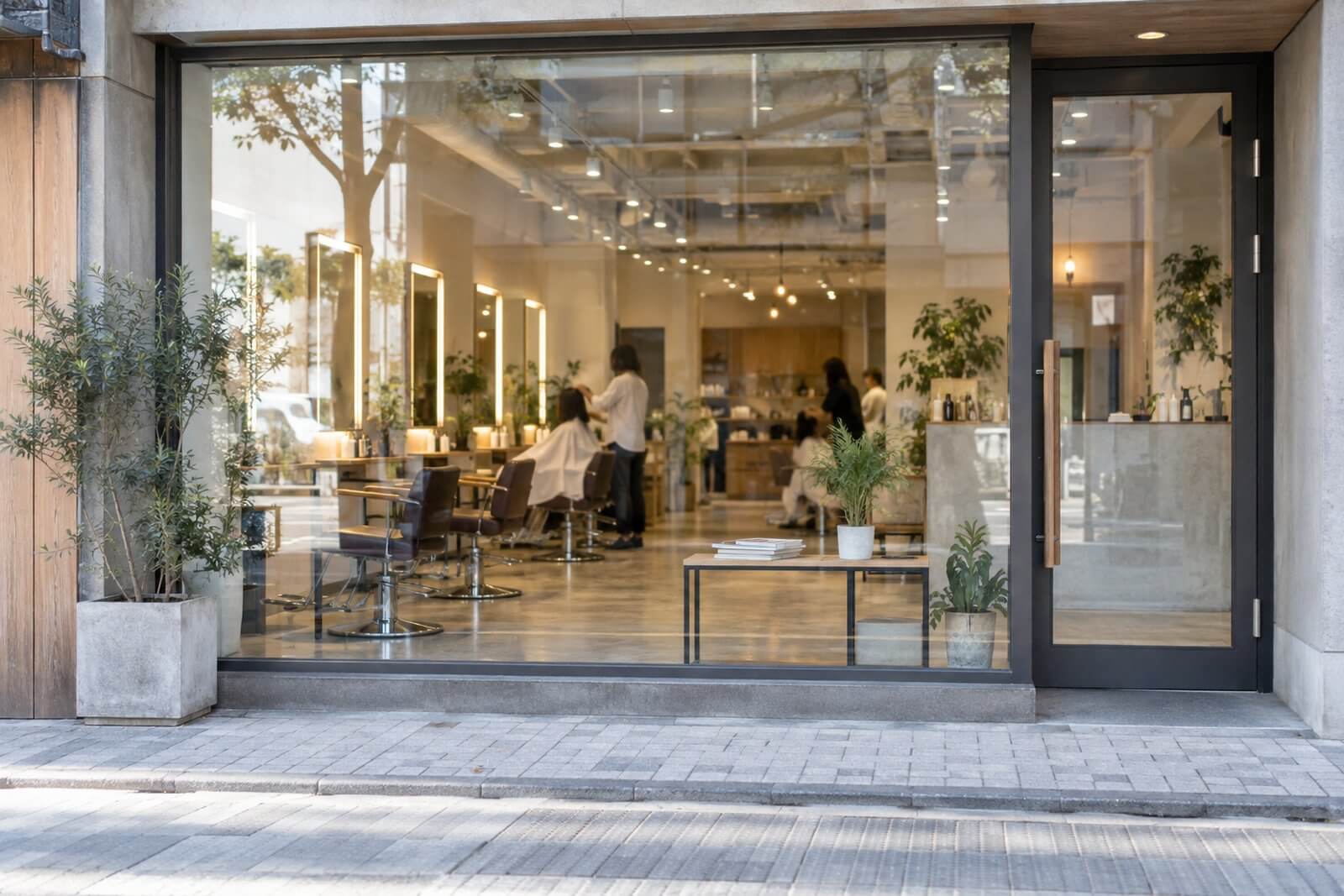 通りから店内が丸見えになっている路面店の透明なガラス面