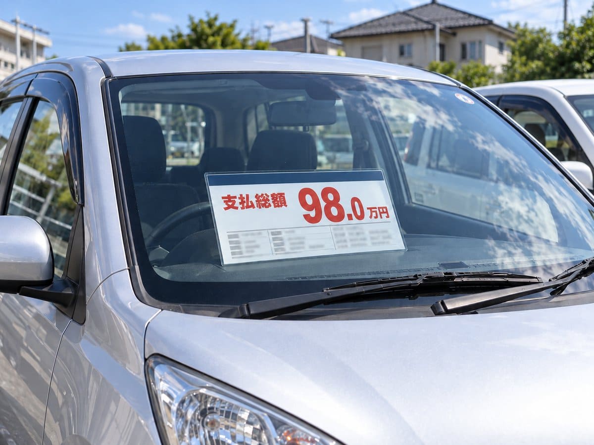 展示車のフロントガラスの内側に置いたプライスボードの例