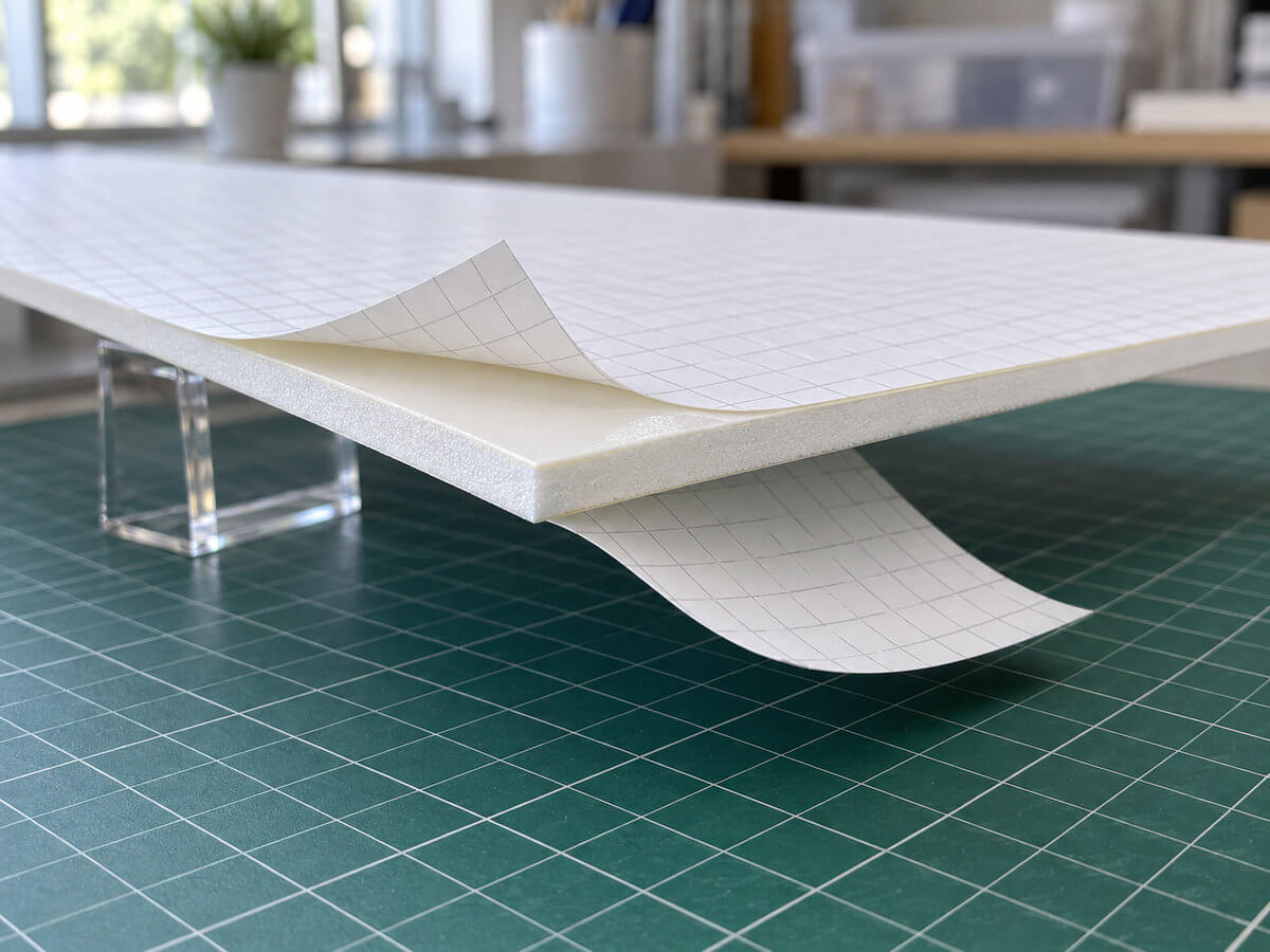 両面のり付きのスチレンボード。表と裏の両方に剥離紙が付いている
